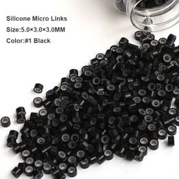 Großhandel – Silikon-Haarverlängerungsperlen, 5,0 x 3,0 x 3,0 mm, 1000 Stück/Flasche, Nr. 1, schwarze Mikroringe, Mikroperlen, Haarverlängerungswerkzeug