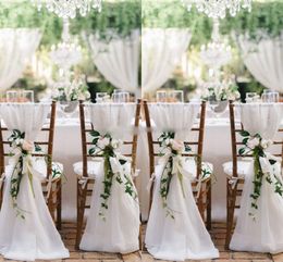 Besat Quality White Chiffon Chair Sashes Fast Shipping Party Chair Gauze Back Sash Chair Decoration Covers Party Wedding Suppies
