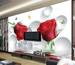 Foto Personalizza dimensioni 3D Circle Water Roses TV Parete sfondo Dipinti murali Carta da parati 3d carte da parati 3d per tv sfondo