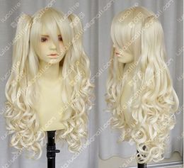 Wholesale free shipping >>Vocaloid / seeU light blonde cosplay long curly wig + 2 clip on ponytail NO97