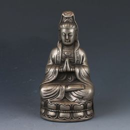 Collection Chinois Miao Argent sculpté à La Main Kwan Yin Statue Qing Dynastie
