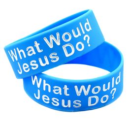 50PCS What Would Jesus Do 1 Inch Wide Silicone Bracelet Religious Faith Jewellery Adult Size Blue