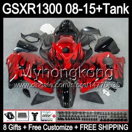 8gifts For SUZUKI Hayabusa GSXR1300 08 15 GSXR-1300 black flames 14MY59 GSXR 1300 GSX R1300 08 09 10 11 12 13 14 15 Fairing glossy red Kit