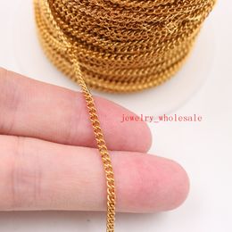 on sale 10meter/Lot wholesale in bulk Jewelry Finding Chain Gold Stainless Steel thin 2mm Cowboys chain Link Marking JEWLERY DIY