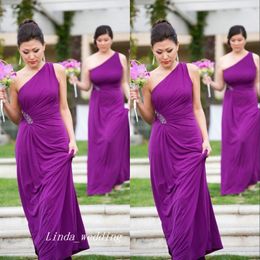 New Arrival One Shoulder Purple Formal Bridesmaid Dress Elegant Chiffon Crystal Long Maid of Honor Gown Plus Size vestidos damas de honor