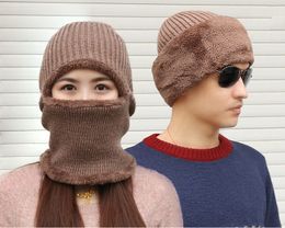 Unisex Knitted Keep Warmer Cap Balaclava Mask Winter Wool Hats Adult Men and Women Neck Warmer Thick Skullies Beanies Hat 6pcs/lot