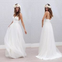 2020 Beach Summer Boho Wedding Dresses Sexy Backless Spaghetti Straps Floor Length Wedding Bridal Gowns Bohemian Formal Dresses For Wedding