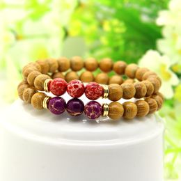 New Design High Quality Nature Wood Jewelry With Sea Sediment Imperial Beads Stretch Energy Yoga Gift Bracelets