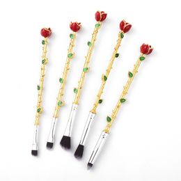 Flower Metal Makeup Brushes 5pcs/set Beauty Comestic Make Up Brush Tools Gold Silver Color Soft Hair for Face Eyeshadow Foundation Best quality