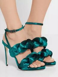 2017 fashion women gladiator sandals sexy party shoes open toe knitting sandals green color high heels ladies