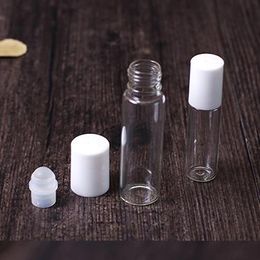 5ml Empty Refillable Glass Roll On Bottles with White Cap Perfect for Aromatherapy Perfumes Essential Oils Lip Gloss and More