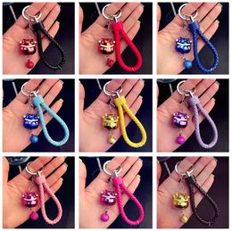 Brand new Lovely Lucky Cat Bell Car Keychain Couple Bags Weaving Phone Case Pendant KR276 Keychains mix order 20 pieces a lot