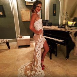 Gorgeous Country Style High Low Prom Dress Sweetheart Sleeveless Lace Appliques Champagne Short Front Long Back Formal Evening Party Gown