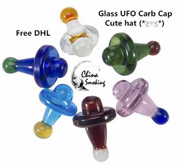 DHL Universal Coloured glass UFO carb cap Hat style dome for Quartz banger Nails glass water pipes, dab oil rigs
