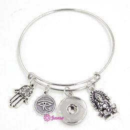 New Arrival Fashion DIY Interchangeable Wire Bangle Bracelet Religious Faith Hand EyeS Buddha Charms Snap Bracelets women Jewellery