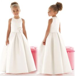 2020 Fashion White Elegant Flower Girl Dresses First Communion Dresses For Girls Ruched Floor Length Dress Vestido De Daminha