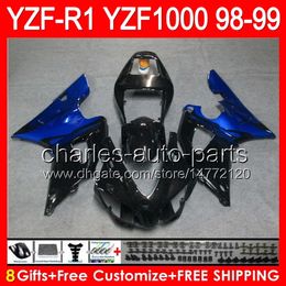 2022 99 yamaha r1 Gloss Black 8Gifts Body для Yamaha YZFR1 98 99 YZF1000 YZF-R1 98-99 90NO12 YZF 1000 YZF-1000 YZF R 1 YZF R1 1998 1999 TOP Black Blue Fairing