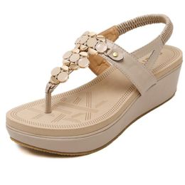 Summer Sandals Bling Rhinestone Women Platform Wedges Sandals Fashion Flip Flops BEIGE BLACK Comfortable Shoes Woman 139