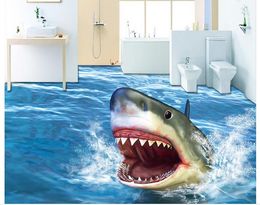 Fashion 3D Home Decor Beautiful Horror Shark 3D Stereo Seamless Floor waterproof wallpaper for bathroom wall