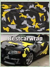 Large Yellow Grey black Camo Vinyl Car Wrap Film With Air Release / Camouflage Truck wraps covering size 1.52x30m/Roll 5x98ft
