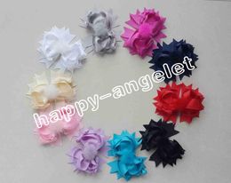 20pcs Boutique lady girl 4.5" fabric and fur pom pom hair bows clips pompon headwear pompoms hair elastic accessories Hairpins GR107