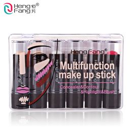 Wholesale-6Pcs/Set Concealer Blush Highlight Contour Multifunction make up stick 3.5gx6 Makeup Brand HengFang #H8458