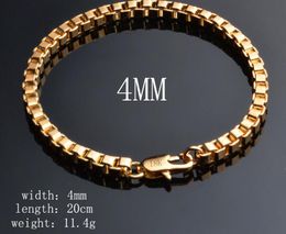 2017 fashion Classic men woman plated 18K gold Bracelet 4mm*8 inches Square BOX Bracelet 10pcs/lot