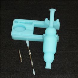 Glow in Dark hookah Silicone Nectar water bong with 10mm titanium nail and Dabber tools for silicon dab rig water pipe bongs DHL
