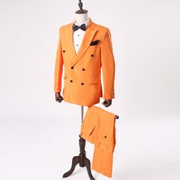 2018 Brand New Orange Groom Tuxedos Double Breasted Wedding Suits Tailored Man's Party Suits Blazer With Pants (Jacket+Pants)