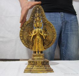 15" Tibet Buddhism Thousand Hand Guanyin Bronze gild kwan-yin Bodhisattva Statue