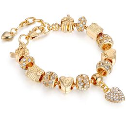 kc reales Gold überzogener Charme Armbänder europäisch amerikanischer populärer Perlenarmband schöne Kristall Lieber Schmuck für Frauen, Mädchen,