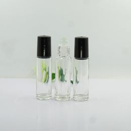 1/3Oz Clear Glass Roller Bottles 10ml Empty Glass Fragrance Perfume Essential Oil Roller Bottles With Glass Roller Balls Black Screw Cap