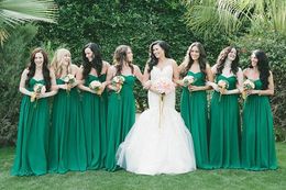 Green Long Bridesmaid Dresses 2019 Sweetheart Ruched Bodice A Line Floor Length Spring Fall Wedding Party Dresses Lace up Back Garden Cheap