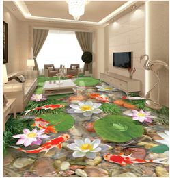 Top Classic 3D European Style Realistic effect lotus 3D flooring wallpaper for bathroom waterproof