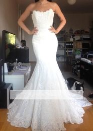 Modest Strapless 2016 Wedding Dresses Backless Lace Sweep Train 2017 Plus Size Bridal Gowns Robes de mariee292j