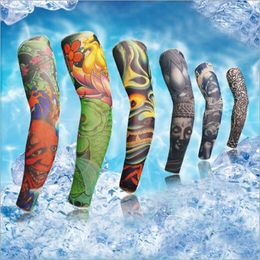 Fashion Nylon Unisex Elastic Temporary Fake Tattoo Sleeves Stretch Outdoor Sports Protection Sunscreen Arm Stockings Mix Types