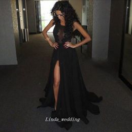 High Quality Side Slit Black Prom Dress Custom Made New A Line Sleeveless Lace Long Party Gown For Gradutation Plus Size