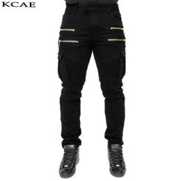 Wholesale- Men jeans 2022 New clothing Denim Biker men Skinny Jeans Runway Distressed slim elastic hiphop Washed Black