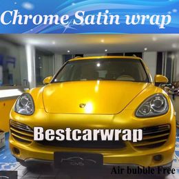 Top quality Hornet Yellow Chrome Satin Car Wrap Vinyl styling Foil satin - Chrome Vehicle WRAPPING skin Luxury wraps size 1.52x20m/Roll