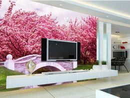 Beautiful romantic peach forest arch bridge swan background wall wallpapers for bed room