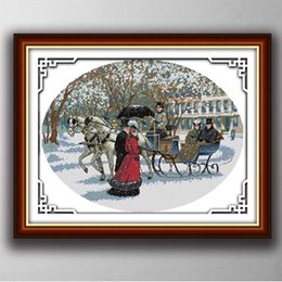 Scenery of Snowy day , Gracious style Cross Stitch Needlework Sets Embroidery kits paintings counted printed on canvas DMC 14CT /11CT