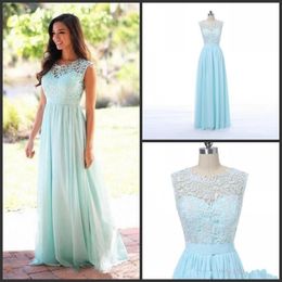 New Lace Chiffon Country Style Beach Bridesmaid Dresses Formal Gowns The real picture Cheap Coral Mint Green Long Junior Bridesmaid Dress