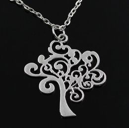 60pcs/lot alloy Silver Hollow Tree of Life charms Pendant Chain Sweater Necklace Jewellery Gift for Jewellery Making Diy 50cm NEW