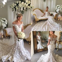 Shoulder Off the Dresses Long Train D Floral Appliqued Beads Mermaid Bridal Vintage Vestios De Novia Wedding Gowns e