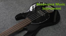 Music Man 4 Strings Bass Erine Ball StringRay Black Electric Bass Guitar Active Wires 9V Battery Box Fretless Fingerboard Black Pickguard