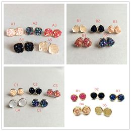 Fashion Drusy Druzy Stud Earrings Silver gold Plated Round Drop Square 5 Colours Rock Crystal Stone Earrings for Women Jewellery