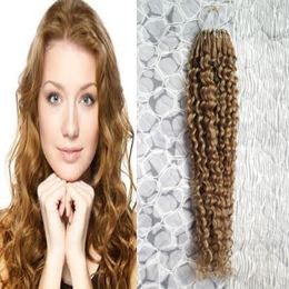 Brazilian Kinky Curly Hair Micro Loop Human Hair Extensions 100g #8 Light Brown beaded micro link extensions