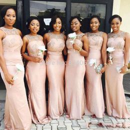 African Nigerian Coral Colored Bridesmaid Dresses 2017 Illusion Mermaid Long Maid of Honor Dress for Weddings vestido de festa de casamento