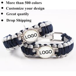 Mix Styles Football baseball outdoor Paracord Survival Bracelets U buckle key chains Sport Fan Friendship Customised logo bracelet