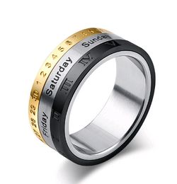 European Style Stainless Steel Turn Ring Three Colors Mix Rome Numbers Time Calender Faith Rings Accessories for Men Women Sizes